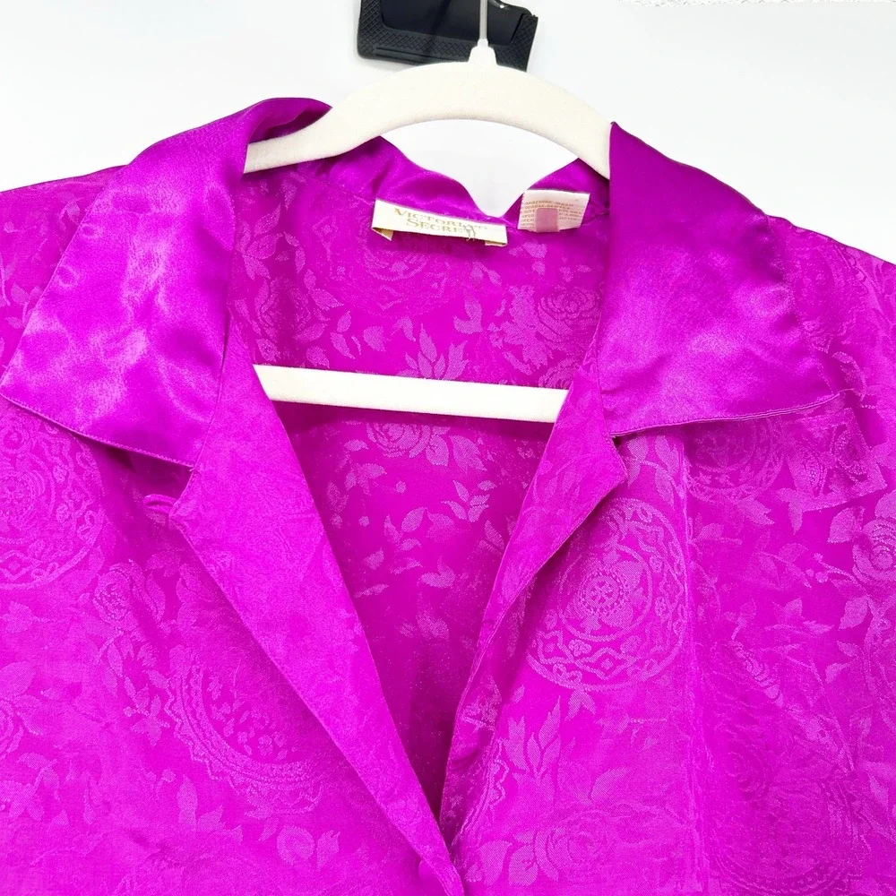 Victoria's Secret Womens Magenta Floral Damask Satin Gold Label Pajama Top S